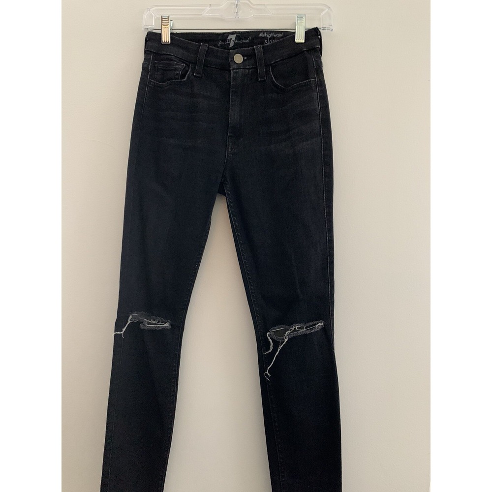 7 For All Mankind Womens Size 24 Black The High Waist Skinny Jeans Distressed